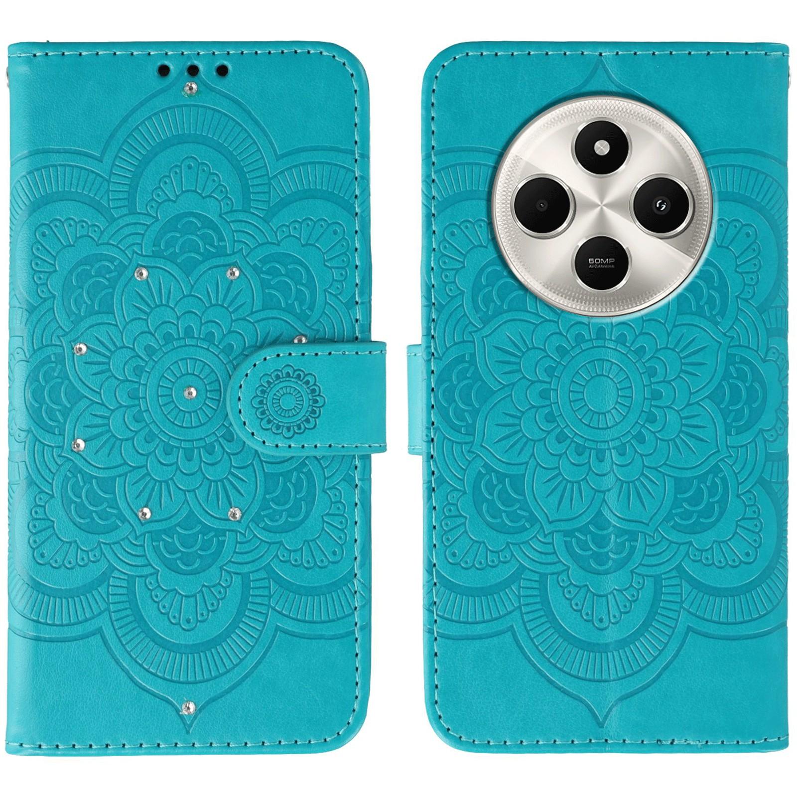 

Phone Case For Xiaomi Redmi 14C 4G/5G/14R 5G/A3 Pro 4G/A4 5G/Poco C75 4G/M7 5G,Rhinestone Decor Leather Mandala Imprinted Cover Blue