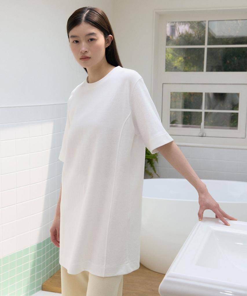 38 Come On Common Half Sleeve Stitch One-Piece (White)