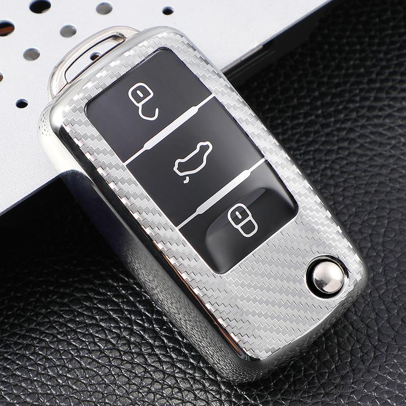 Carbon Fiber Car Key Cover Case Keychain For Vw Volkswagen Polo Golf Passat Beetle Caddy T5 Up Eos Tiguan Jetta Skoda Octavia A5