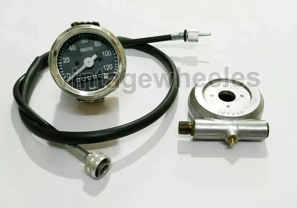 Smiths 0-80 KMH 2.5" Black Face Speedometer Dial & 65" Cable + Speedo Drive