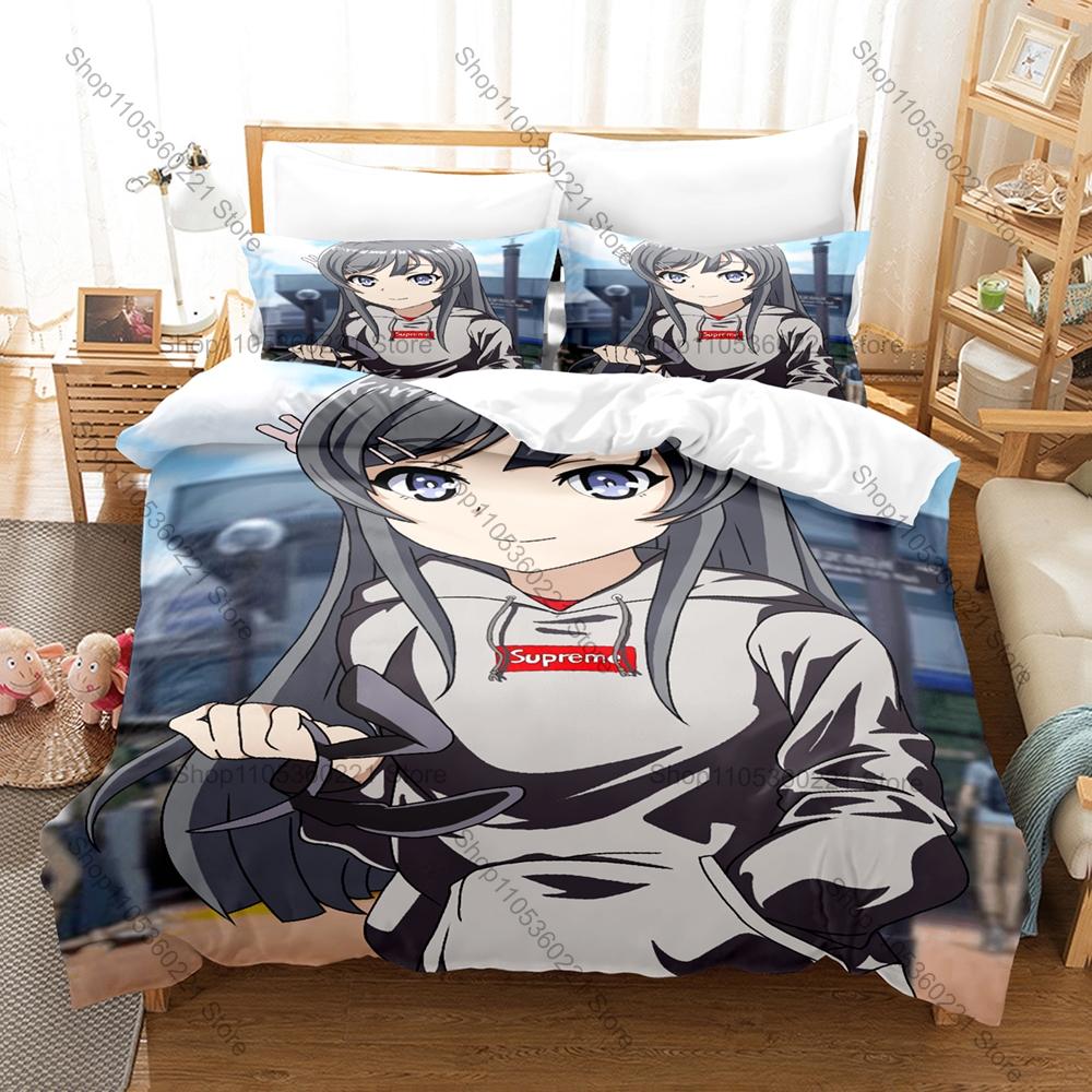 3 In 1 Sakurajima Mai Themed Bedding Set Cute Actress Design Breathable Fabric Bedroom Gift Print Stylish Home Decor