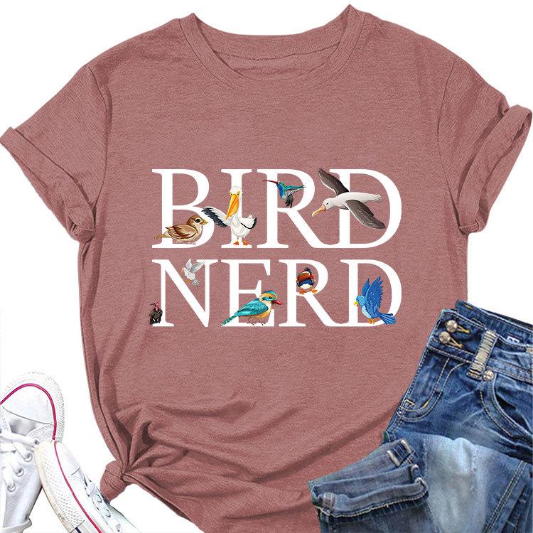 New summer fashion shortsleeved Tshirt Bird Nerd Tee printed casual Womens crewneck top with pullover