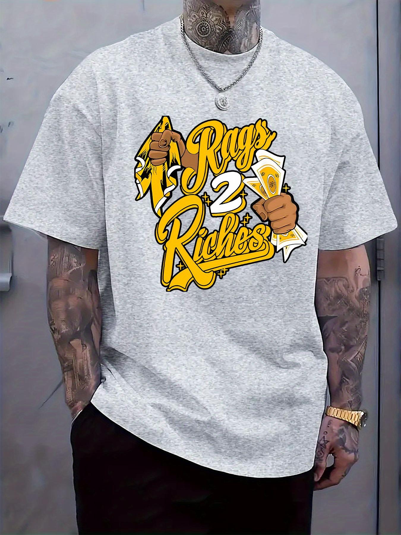 Graphic Print Short Sleeve T-shirt - Rays Riches Design XL