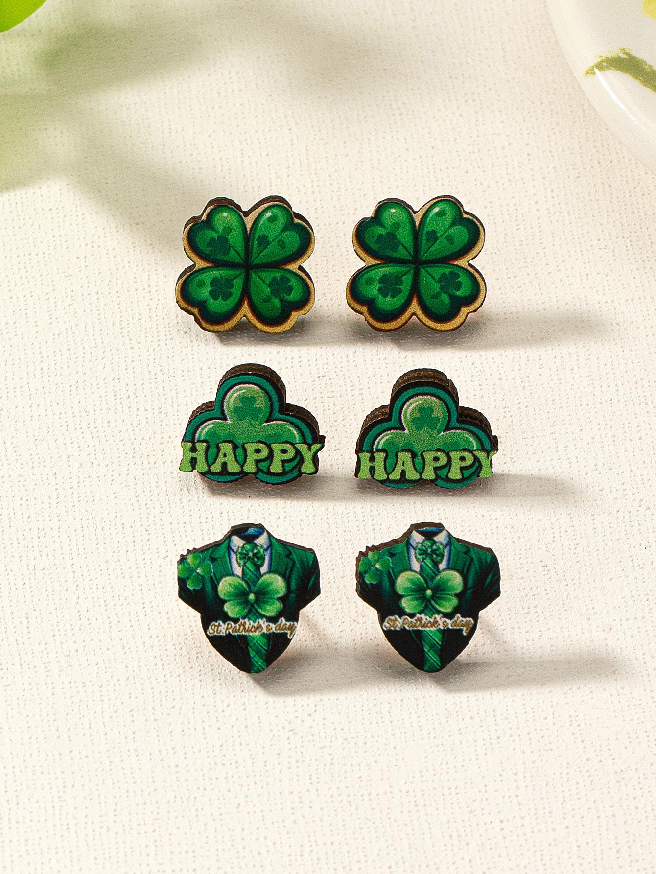 

Four-leaf clover, clover stud earrings, exquisite and small, celebrate the festival, give gifts to friends зелений