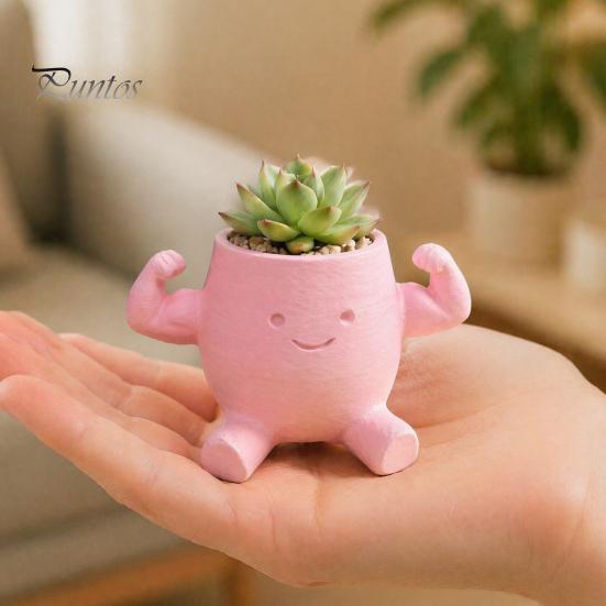 Sculptural Indoor Planter Cute Muscular Man Planter, 3D Printed Smile Face Plant Innovative PLA Pot, Decorative Funny Container for Succulents