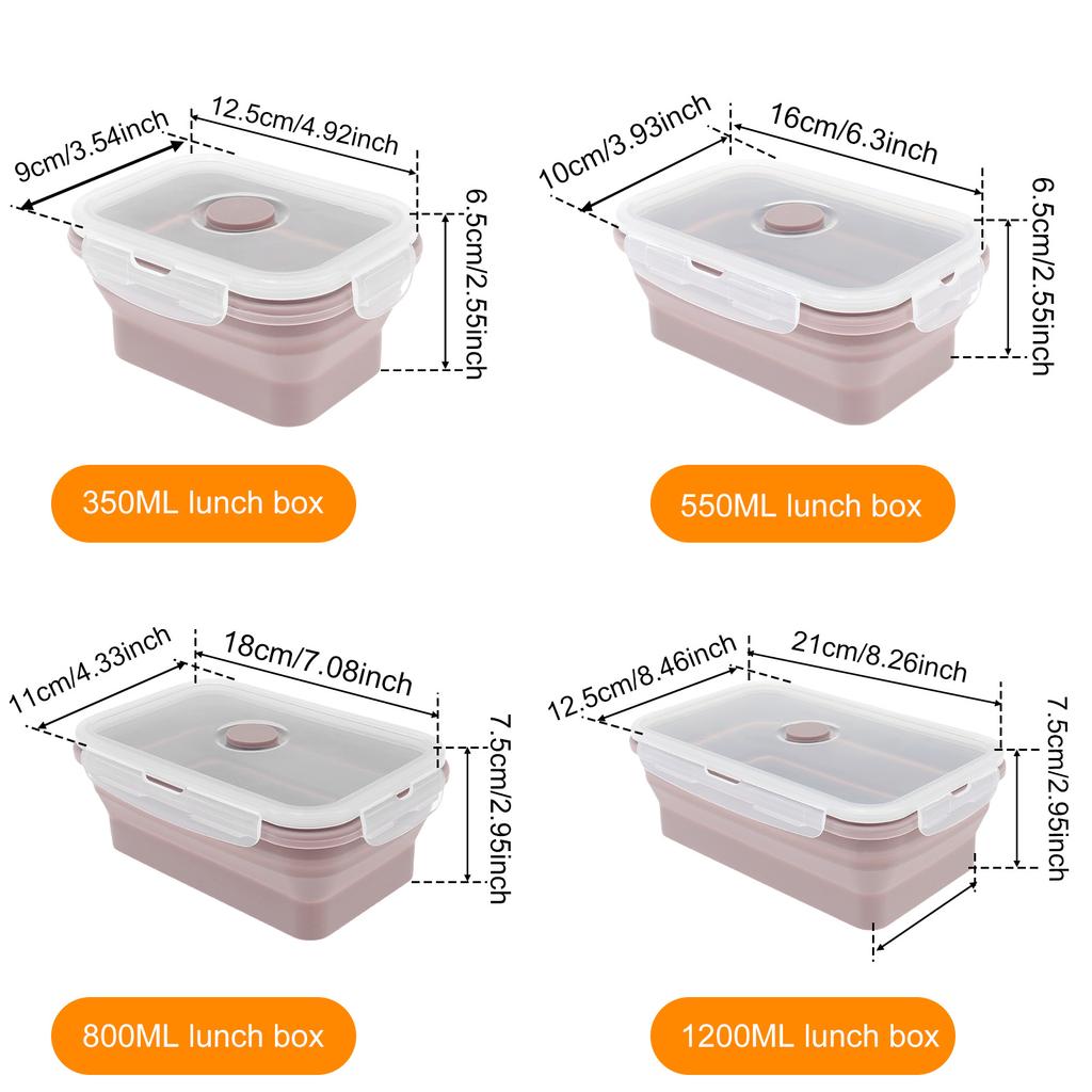 4Pcs Silicone Food Storage Container Temperature Resistant Lunch Meal Prep Container Microwave Safe Food Box Collapsible
