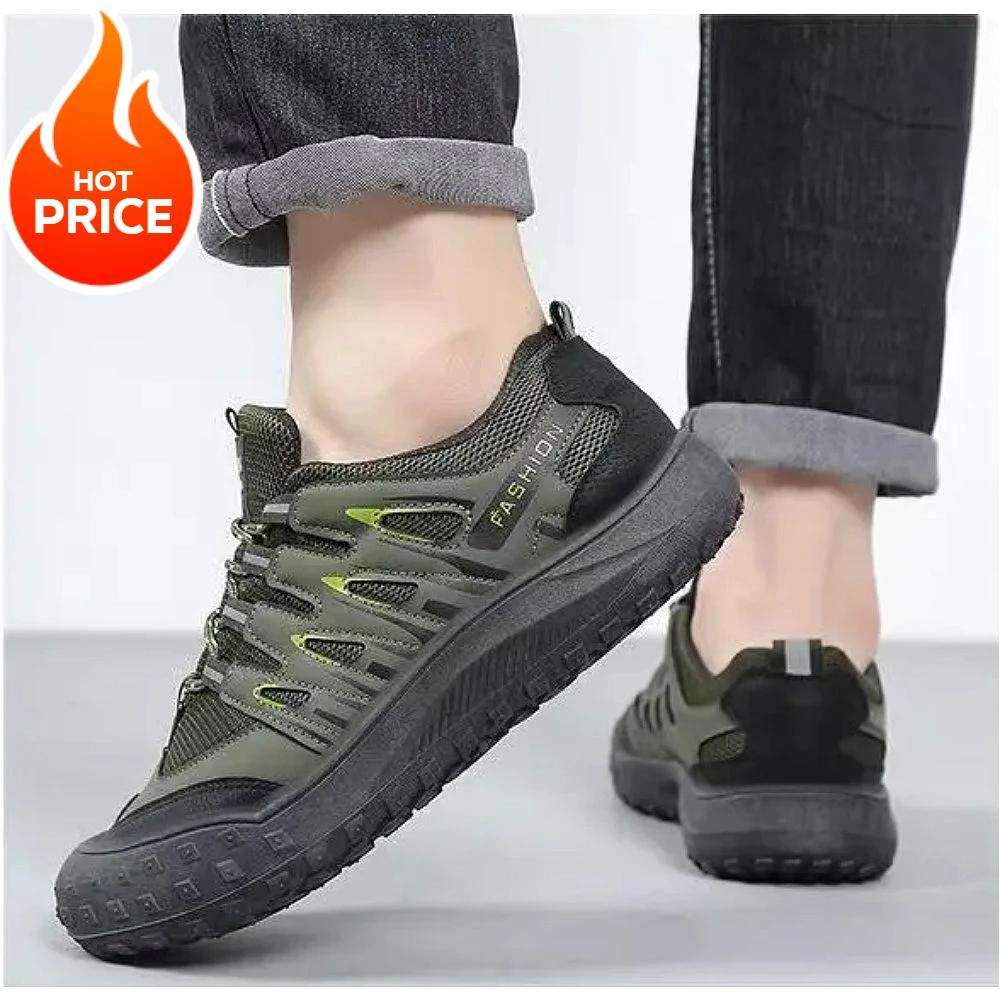 2025 New Men's Casual Sport Shoes Autumn Breathable Leather Mesh Splicing Lightweight Work Shoes Trendy Climbing Shoes