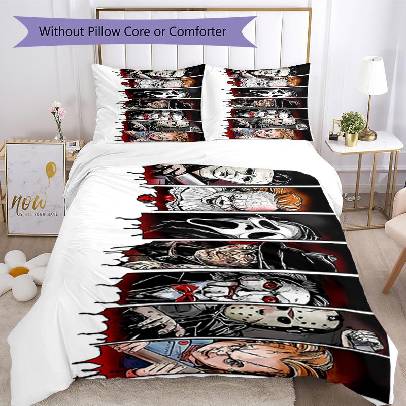 3pcs Halloween Horror Bedding Set Duvet Cover Closure Includes 1 Duvet Cover & 2 Pillowcases, Soft and Comfortable for All Seasons.