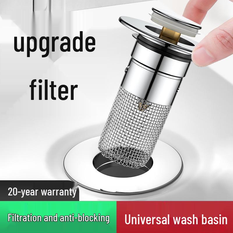 Stainless Steel Pop-up Drain Stopper & Filter for Washbasins - Universal Fit, Anti-Hair Clog Prevention.