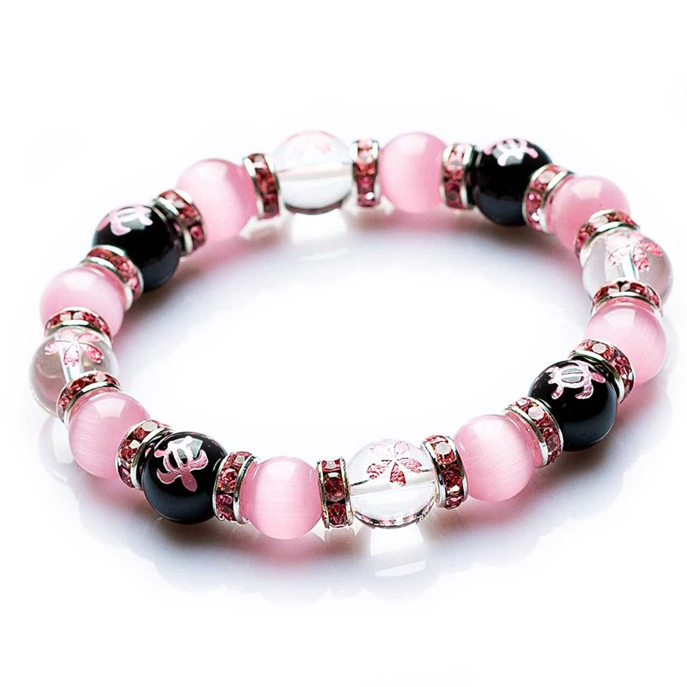 

Cherry Blossom Carved Crystal Power Stone Natural Stone Bracelet Good Luck Amulet Evil Purification Carved [Kyojudo] Women s (Honu Onyx)