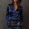 Spring New Women's Solid Satin Elegant Long Sleeve Single-Breasted Shirt Blouse, Leisure Casual Top