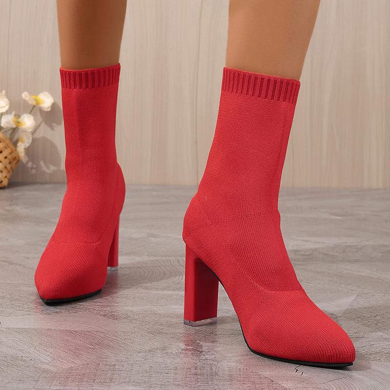 Lucyever Plus Size High Heels Socks Boots for Women Autumn Winter Pointed Toe Stretch Ankle Boots Woman Slip On Short Booties 43