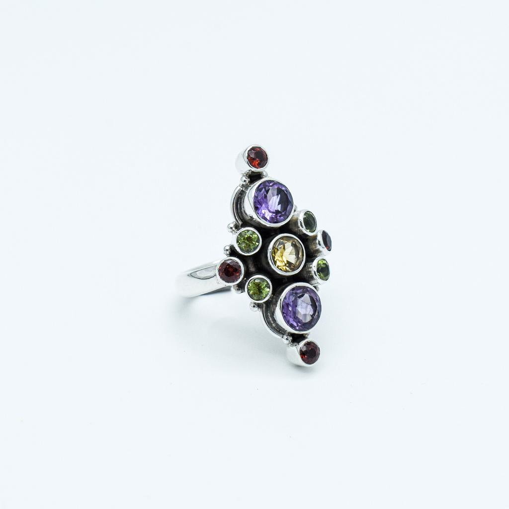 Vintage Style Multi-Gemstone 925 Sterling Silver Ring