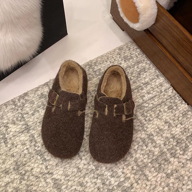 Belt Buckle Platform Boken Shoes 2025 Autumn and Winter New Casual Doudou Shoes Lazy One Pedal Velvet Cotton Shoes Women