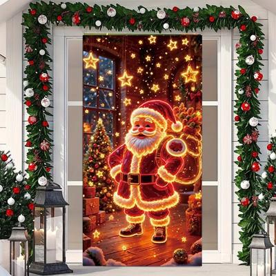Christmas Fluorescent Door Banner/cover Background/holiday Party Decoration/Christmas Decorative Hanging Cloth