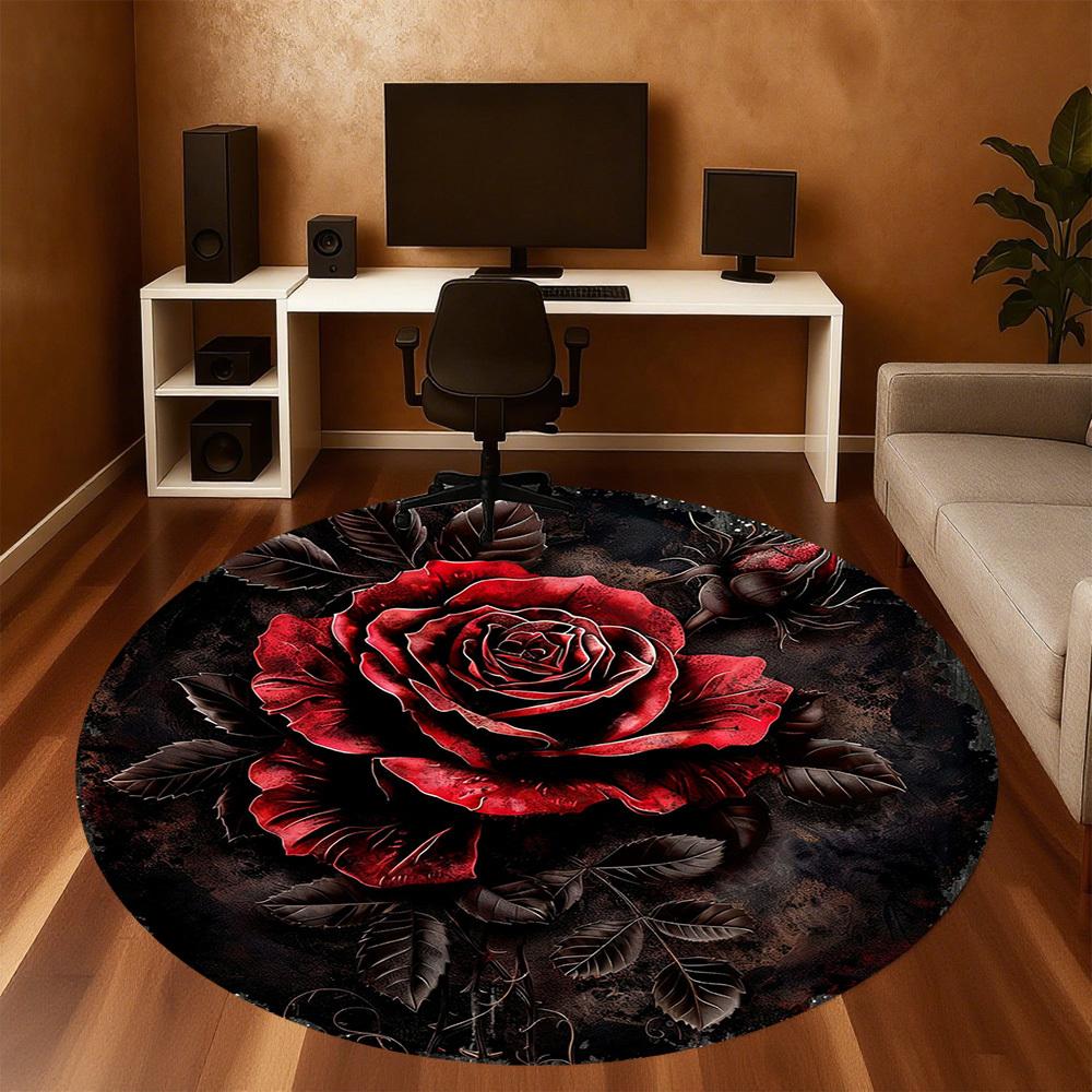 1PC rose dark Office Round Area Rug, Under Office Chairs Bedroom Living Room Home Decor, Carpet for Office -1110029