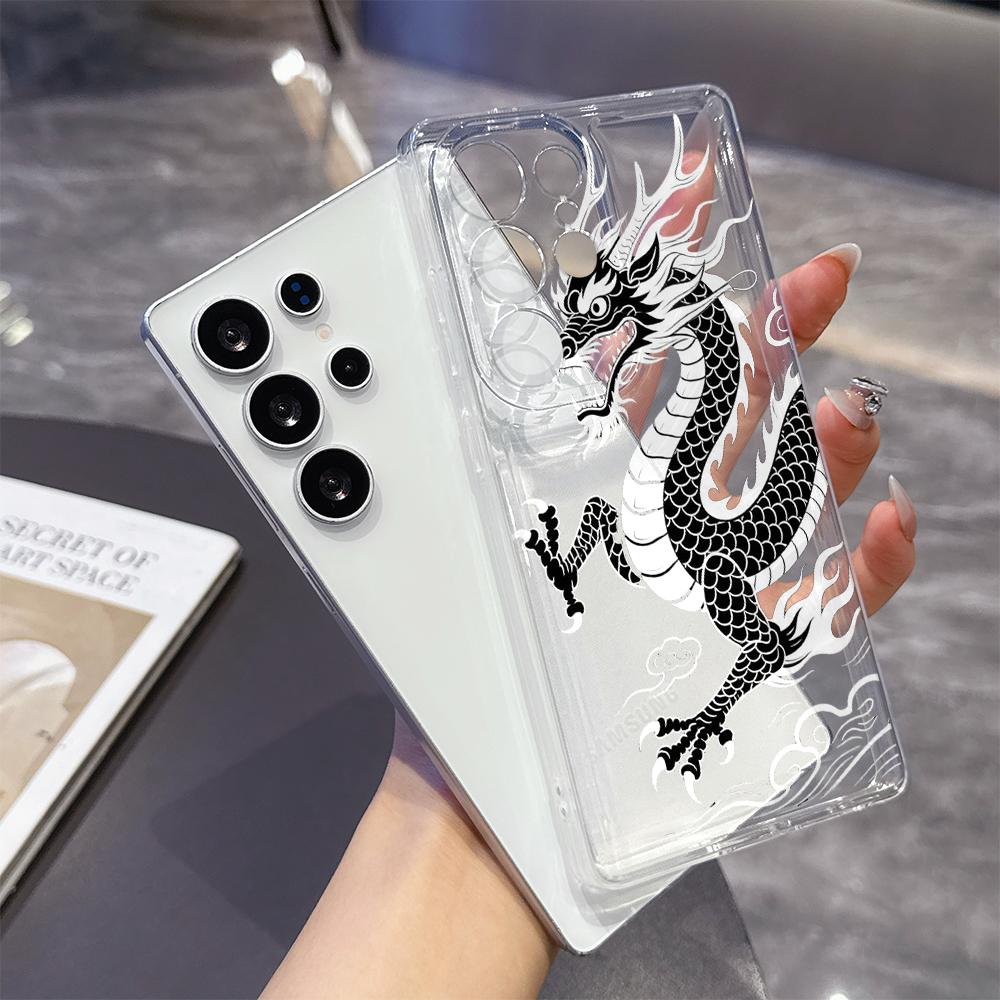 Monochrome Chinese Dragon Case for Samsung Galaxy S26 S25 S24 S23 S22 S21 S20 FE Plus Soft TPU Slim Fit Shockproof Cover