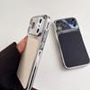 CD Patterned Lens With Lychee Skin Case for iPhone 17 16 15 14 Pro Max Bumper Shockproof Pattern Side Large Viewing Window Cover