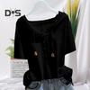 Women Hoodie Short Sleeves Hooded Drawstring Solid Color Loose Soft Casual Pullover Breathable Ladt Summer Top
