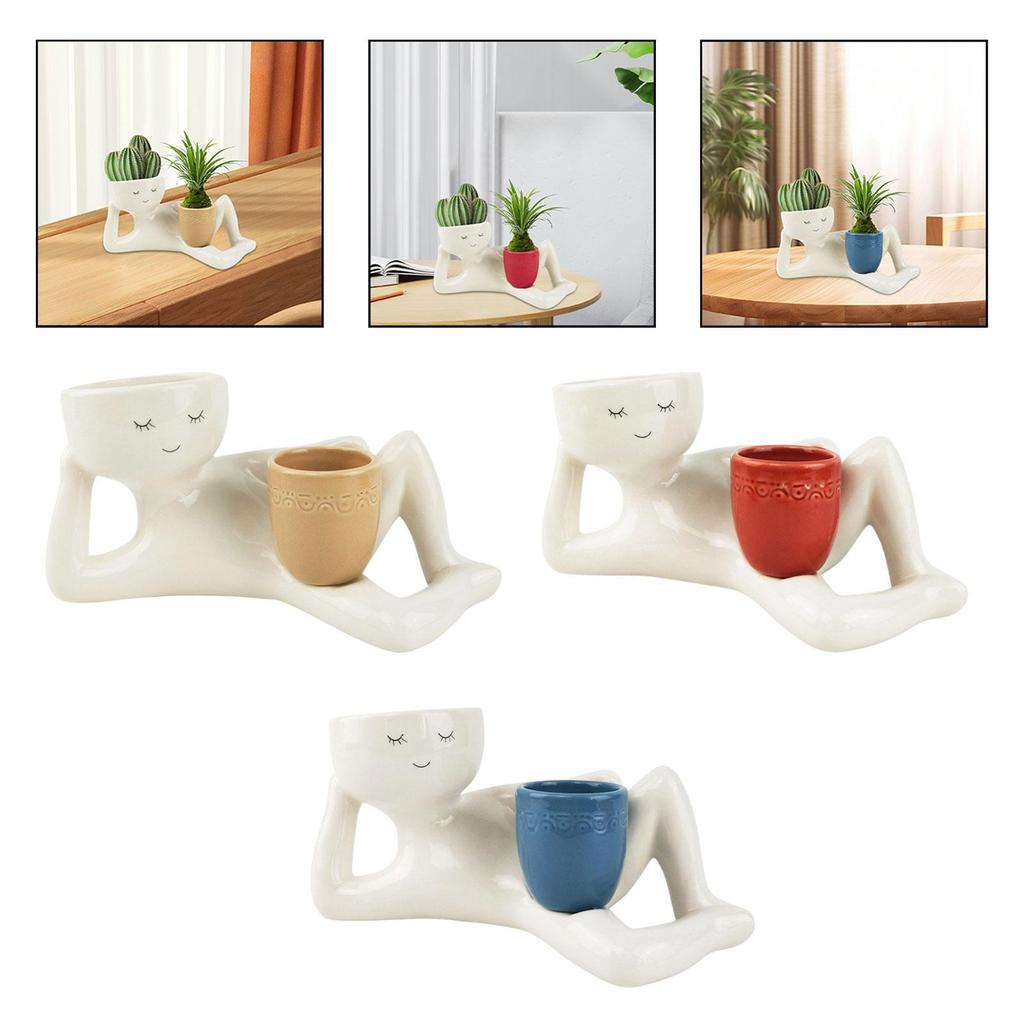 Side Lying Figure Planter Art Crafts Housewarming Gift Creative Flowerpot for Entrance Living Room Bedroom Patio Indoor/Outdoor
