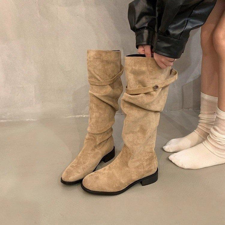 Coarse Heel Black Straight Motorcycle Boots Long Women s Season Skinny Versatile Knight Boots Long Boots 35