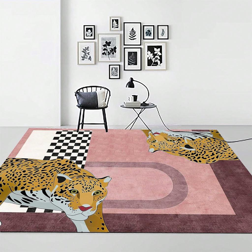 Pink Leopard Print Area Rug – Wild Style Non-Slip Carpet, Soft Floor Mat for Bedroom Living Room Bold Home Decor