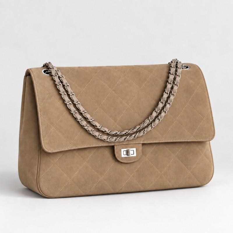Vintage Suede-Like Quilted Chain Shoulder Bag