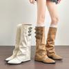 2026 New Fashion Versatile Pointed Inner Height Increasing Skinny Pant Tube Boots Women's Belt Buckle Knight Boots