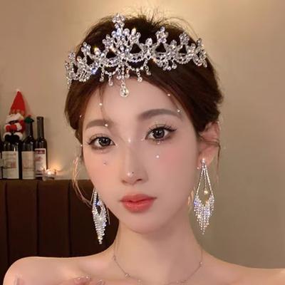 Strass-Legierung Krone Fransen Klaue Kette Stirn Foto spielen Reise Hanfu Zubehör Braut Hochzeit Zubehör