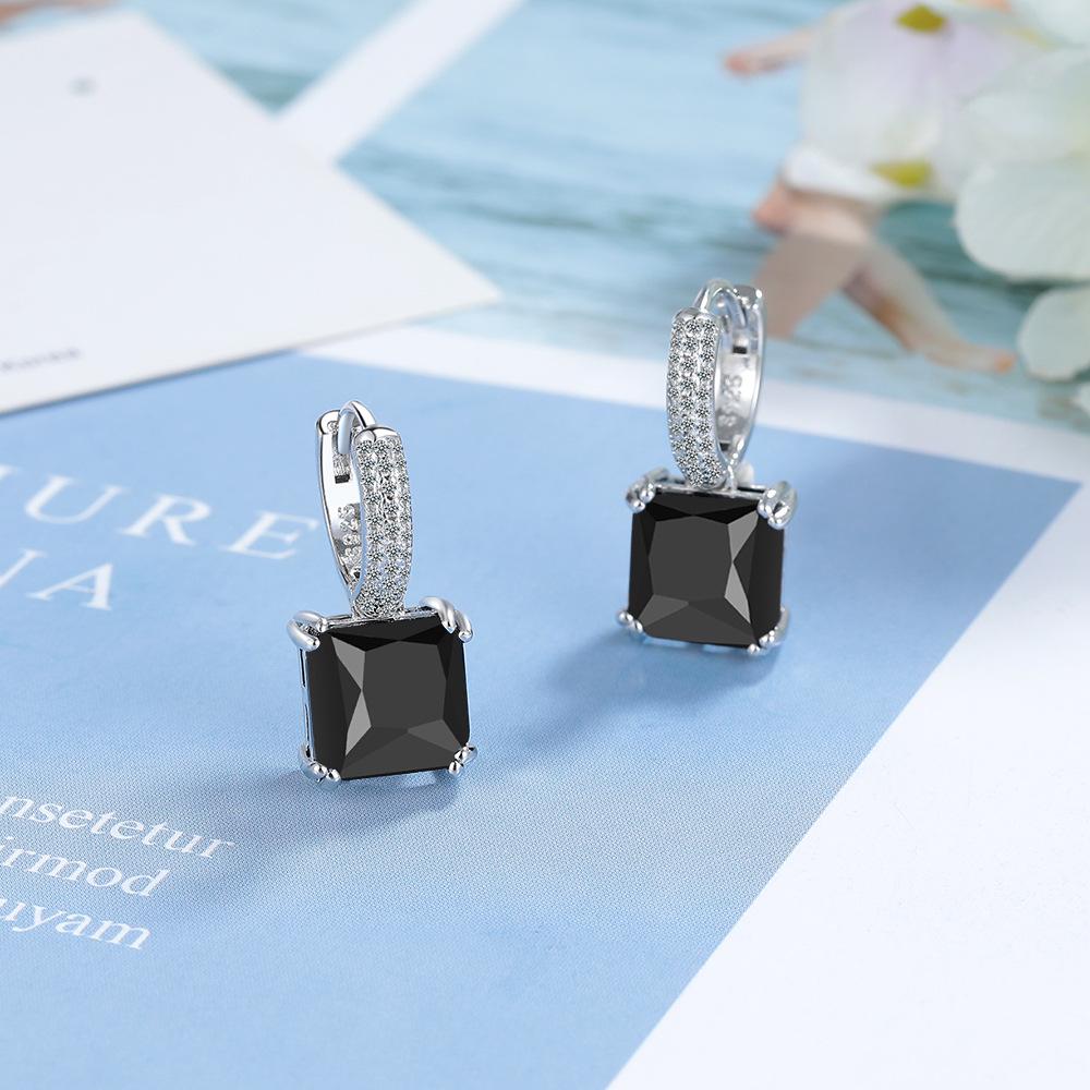 Kolczyki księżniczki Douyin z kwadratowymi cyrkoniami: Kolczyki w stylu europejskim i amerykańskim z kolorowymi kamieniami szlachetnymi dla kobiet