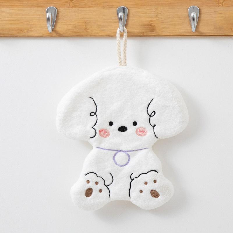 New coral fleece cute dog hand towel can be hung in the kitchen and bathroom without shedding hair absorbent cartoon children's towel