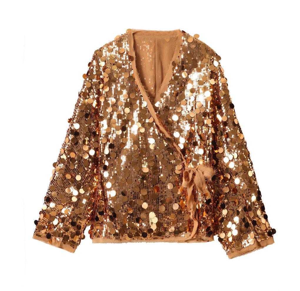 Women'S Fashion Versatile Kimono Sequined Top Nightclub