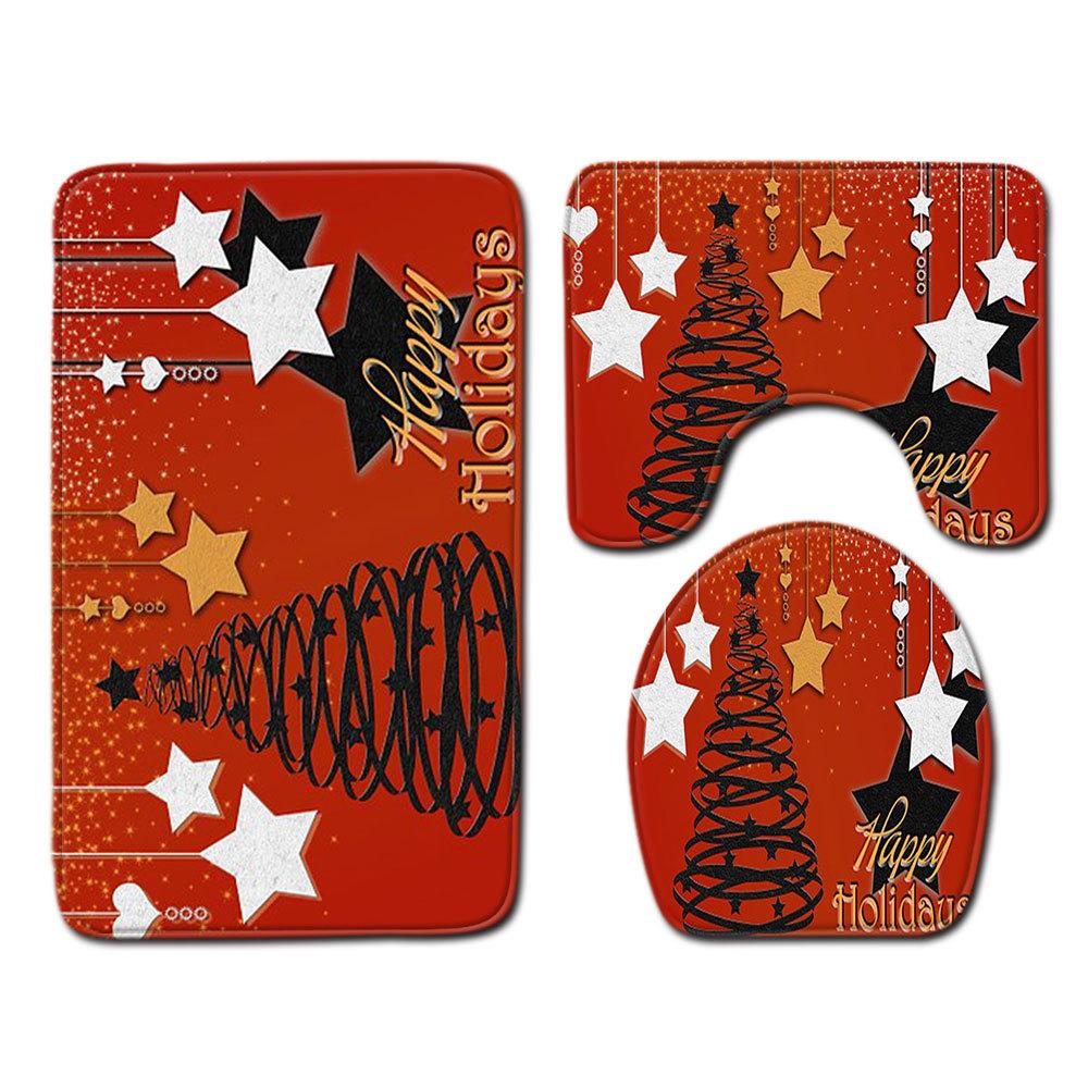 Christmas Bathroom Floor Mat Toilet Three-Piece Set
