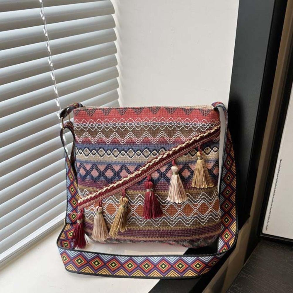 Large Capacity Fringe Shoulder Bag Tassel Bohemian Phone Bag Ethnic Style Crossbody Bags  Outdoor