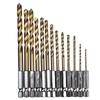 13-Piece Titanium-Coated High-Speed Steel Twist Drill Bit Set, Hex Shank, 1.5-6.5mm for Sheet Metal