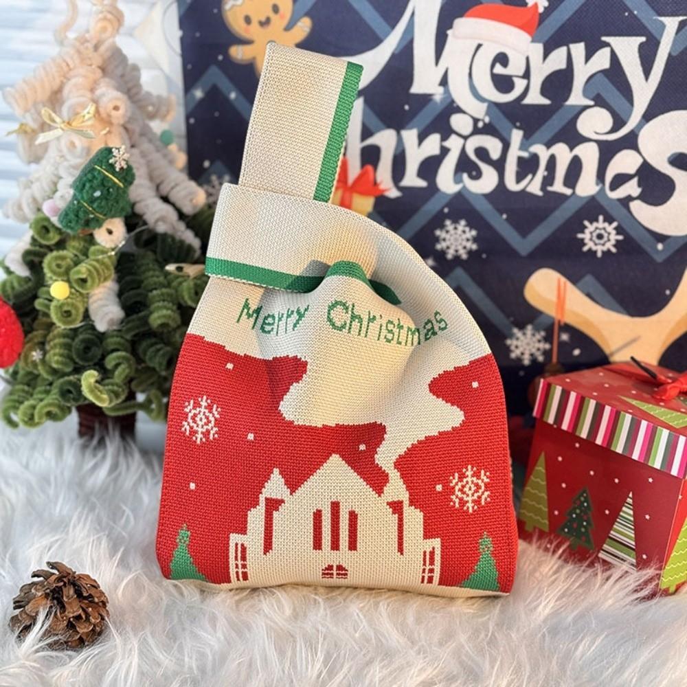 Mini Santa Claus Snowman Christmas Knit Bag Christmas Tree Reusable Christmas Gift Bags Knot Wrist Bags