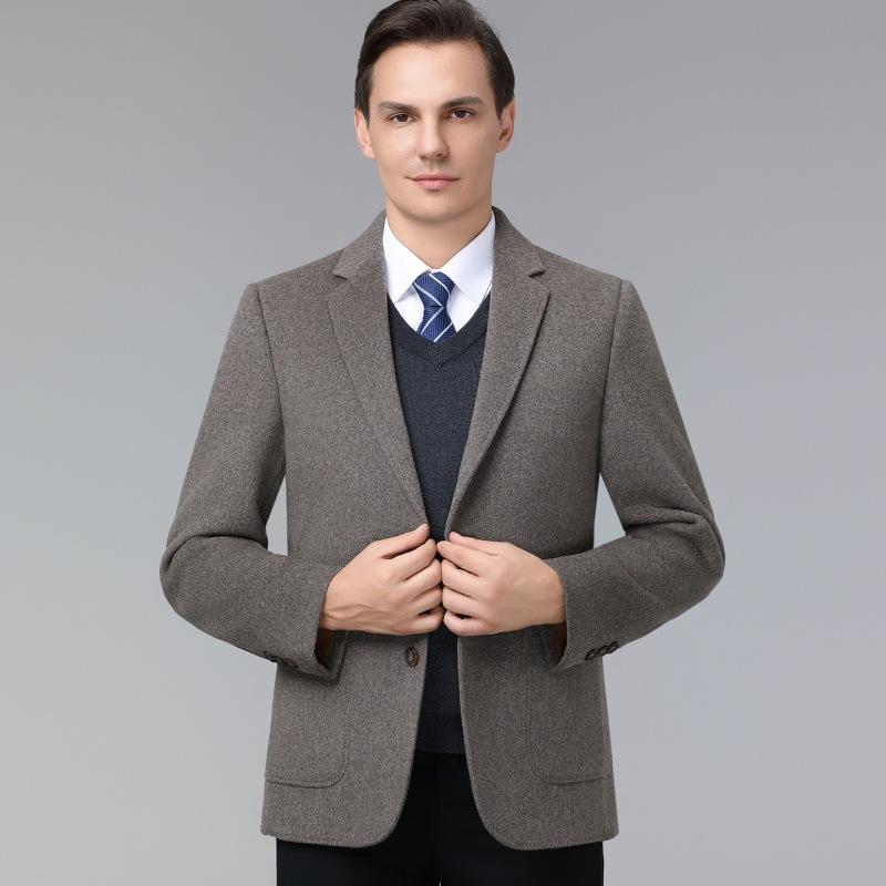 Double-sided cashmere suit men's jacket winter new wool down lining single suit top business casual suit