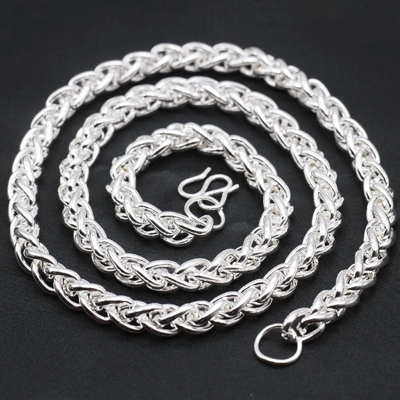 Silver Plated Silver Necklace Trendy Men Dragon Cloth Pattern Silver Necklace Imitation Silver Faucet Necklace Jewelry Men