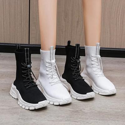 Moda 2025 Jesień Zima Nowe Skarpety Buty Damskie Na Grubej Podeszwie Casual Duży Rozmiar Sieć Czerwone Dzianinowe Krótkie Botki Damskie Botas De Mujer