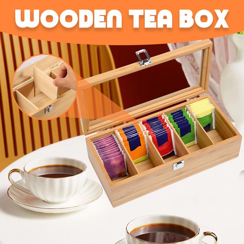 Bamboo Tea bag Storage Box Portable Teabag Holder with 5/8/12 Compartments Multipurpose Tea Packet Box for Home Office Spices