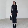 Bodycon Dress for Women Mock Neck Long Sleeve Midi Dress Ruched Slim Fit Party Cocktail Formal Dress Fall Wedding Guest Dress