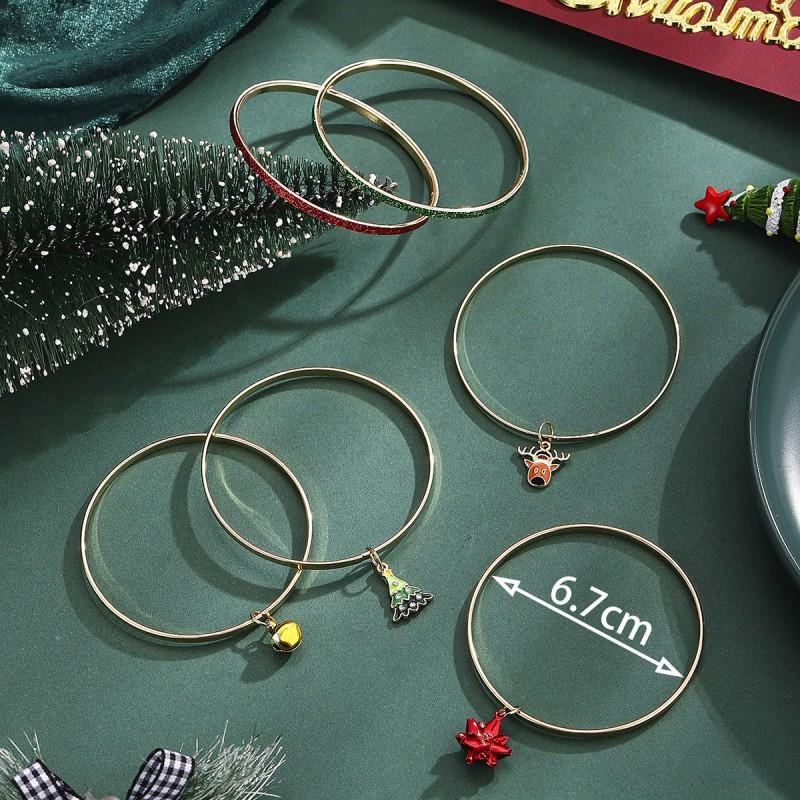 Christmas Jewelry Set Snowflake Santa Hat Reindeer Snowman Beaded Bracelet Men Women Holiday Party Gift