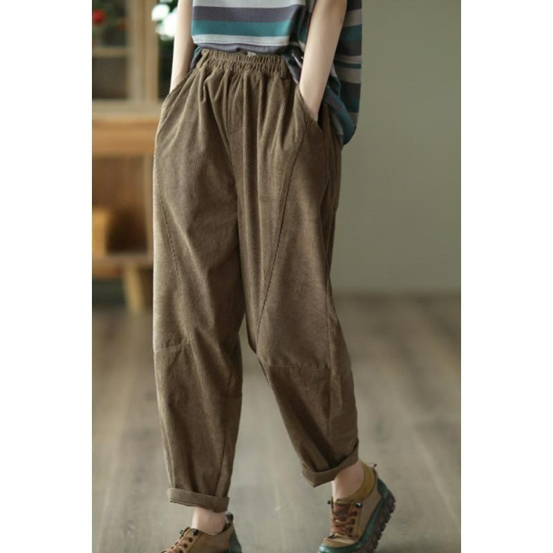 Frühlings- und Herbstliteratur und Kunst-Retro-Haremshose aus Baumwollcord für Damen mit elastischer Taille und schlankmachender Damenhose, lässige Samthose
