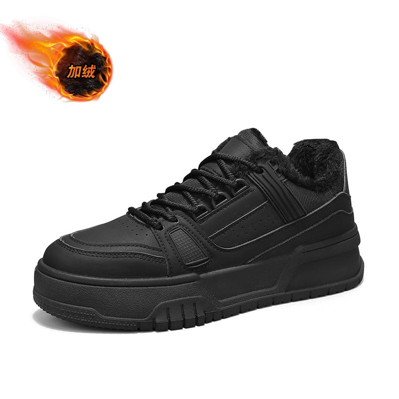 

2024 Новые мужские кроссовки из вулканизированной кожи, зимние теплые короткие плюшевые повседневные мужские кроссовки на плоской подошве со шнуровкой, однотонные, размер 39-44 44 чёрный