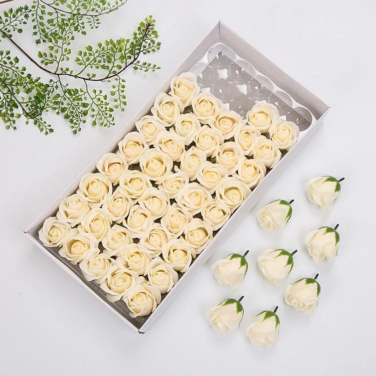 50pcs Three Layer Soap Flower Head Simulation Flower Head DIY with Base Soap Flower Head Gift Box Bouquet Home Decor Gift