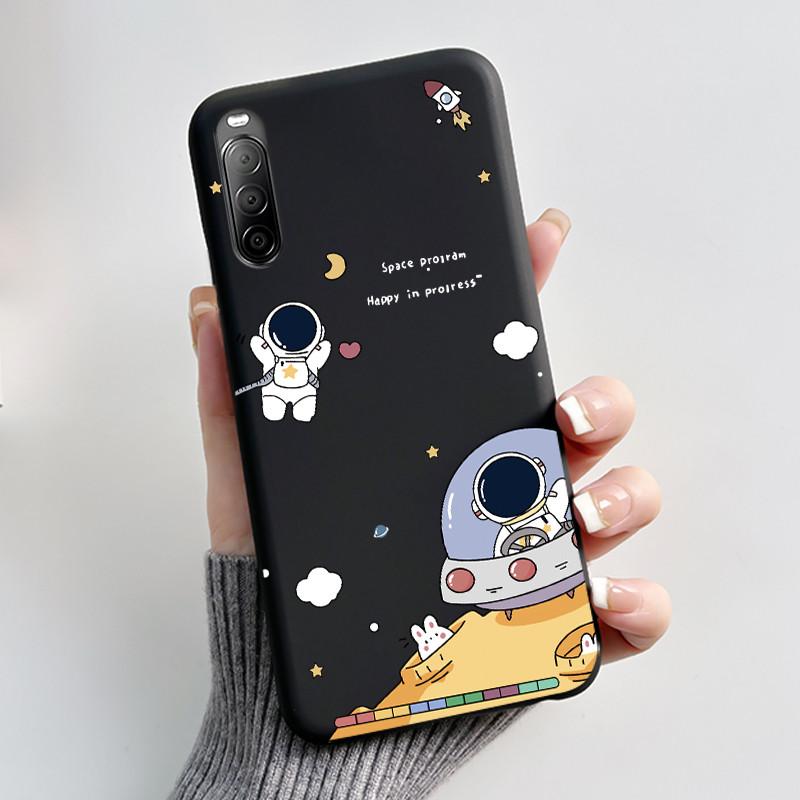 Fodral För Sony Xperia 10 II / 10 III Mobilskal Estetiskt Mode Söt Katt Astronaut Svart Silikon Mjuk Stötdämpande Baksidesskydd