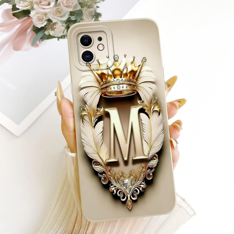 6.1'' For iPhone 11 Case Silicone Fashion Crown Luxury A-Z Letters 2D Flat Pattern Soft Casing For A2221 A2111 A2223 Cover