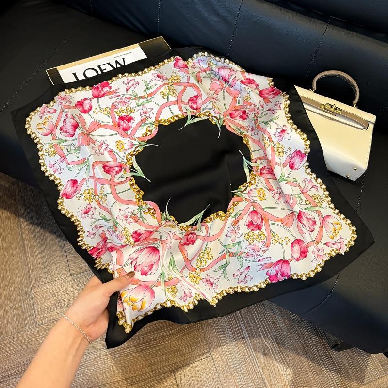 Mother's Day Silk Scarf Muse Festival Gift Simulation Silk Silk Scarf Premium Spring and Summer Square Scarf 71 Silk Decorative Small Scarf