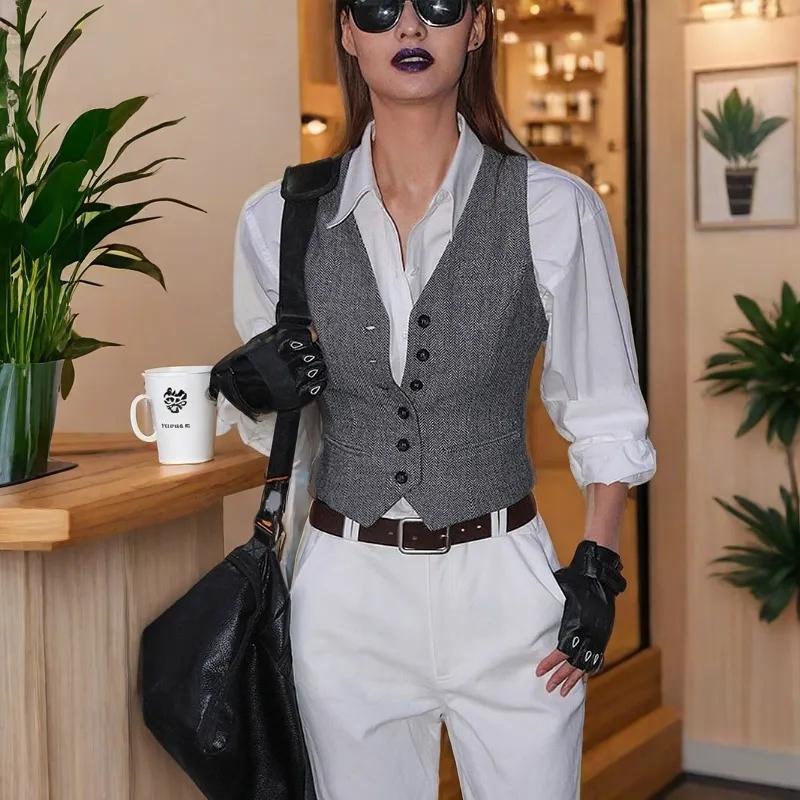 Gilet Giacca da Donna Estivo Slim Temperamento Comodo Gilet da Donna Top Senza Maniche Retrò Elegante Femminile Clip a Cavallo