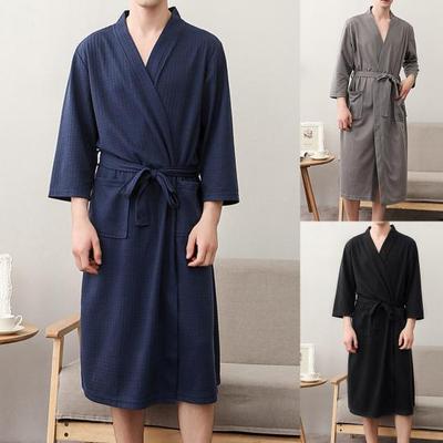 Herren Bademantel Einfarbig V-Ausschnitt Strickjacke Wasseraufnahme Übergröße Männlicher Pyjama
